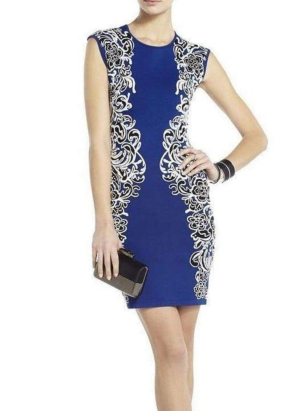 BCBGMaxAzria Royal Blue Mini Dress with White Embroidered Trim